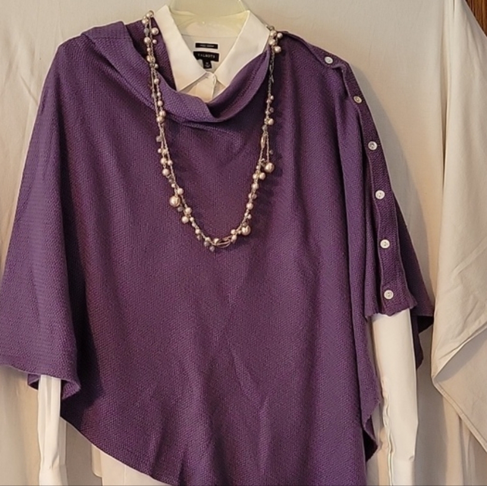 Talbots 32" pale pink pearl, gray and translucent bead sliver tone necklace